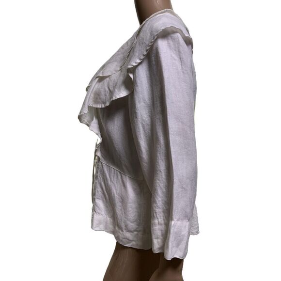 Live A Little Cream Linen Ruffle V-neck Button Front Blouse Size Medium - Picture 11 of 13